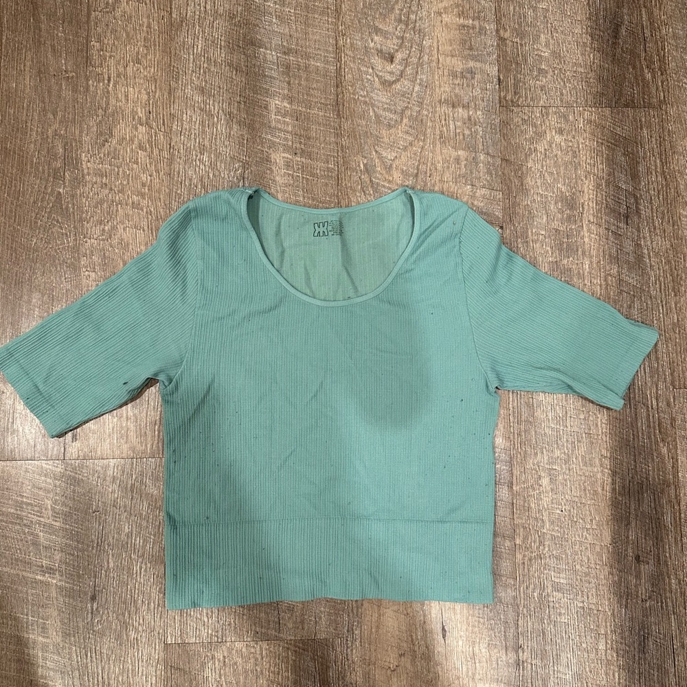 Mint Green Ribbed Crop Top layering or workout top size M/L